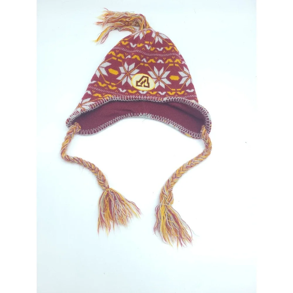 Atlanta Flames Chullo/Peruvian Snow Hat, Burgundy & Goldenrod